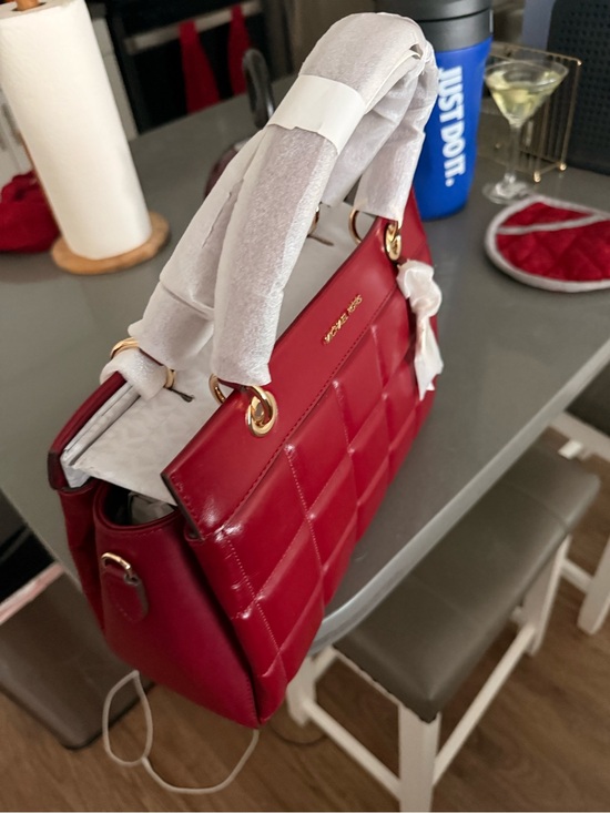 Michael Kors Handbags - Michael Kors Red Quilted Top-Handle Satchel with Gold Hardware